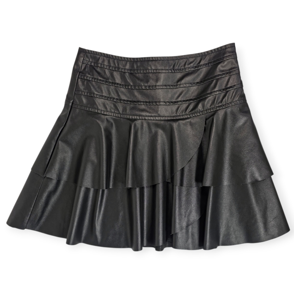 Commense Faux Leather High Waist Ruffle Mini Skirt XS Black EUC